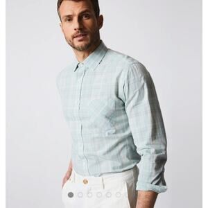 Billy Reid Men Tuscumbia Blue/Gray Plaid Pattern Button Down Long Sleeve Shirt M